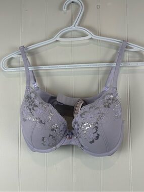 Victoria’s Secret Lavender Lace Push-up Bra 32D Metallic Floral Feminine